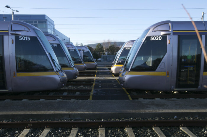 18/02/2016. Luas Strike. Pictured Luas trams lined