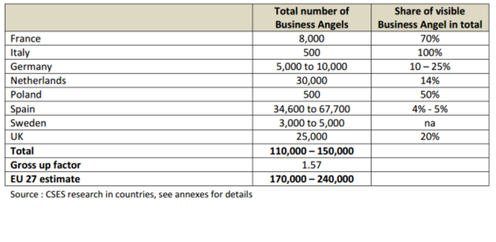 Estimate of the total number of Business Angels (visible and invisible market)