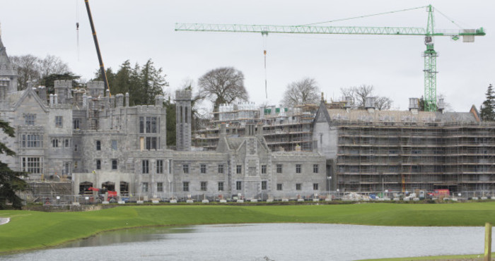 View of the ongoing extensive refurbishment, restoration and expansion project at Adare Manor, showing the construction of a new west wing