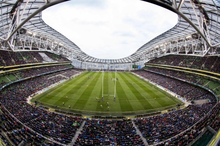 A view of the Aviva Stadium during the match