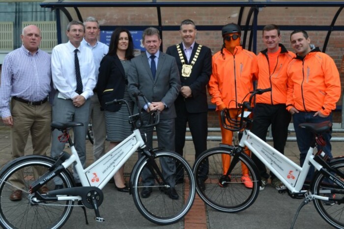 Sean O'Hara Eddie Taffee Tony O'Grady Laura Leonard all SDCC Daniel McLoughlin CE SDCC Mayor Gogarty John Mills BleeperBike Barry Clark BleeperBike Hugh Cooney CEO BleeperBike