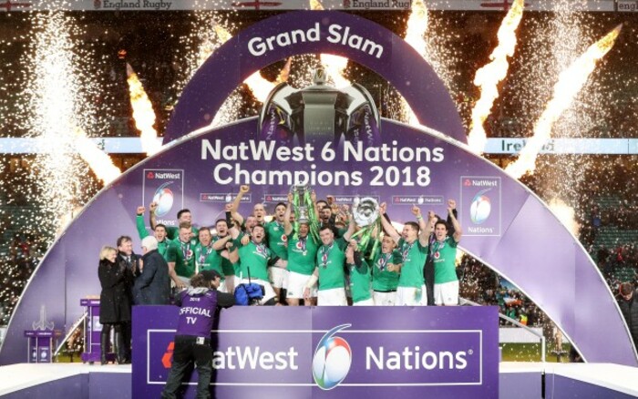 The Ireland team celebrate winning the Grand Slam