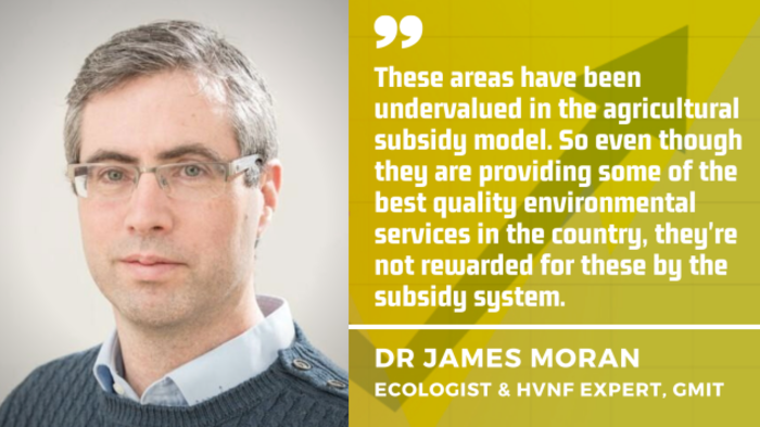 Dr James Moran - ecologist and HVNF expert from GMIT, pictured wearing a shirt and jumper, says: Farmland with high nature value are not rewarded by the current farming subsidy system.