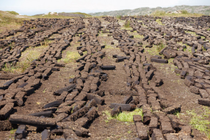 Lines of cut peat on a bog in Co Galway