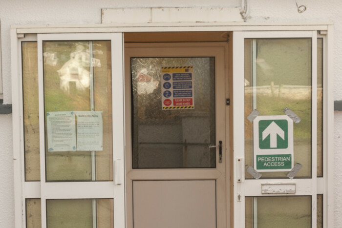 Sliding doors at the entrance of a building