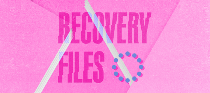 Design for RECOVERY FILES project with the project name and two lines going through it and a circle of dots which resembles the stars on the EU flag. 